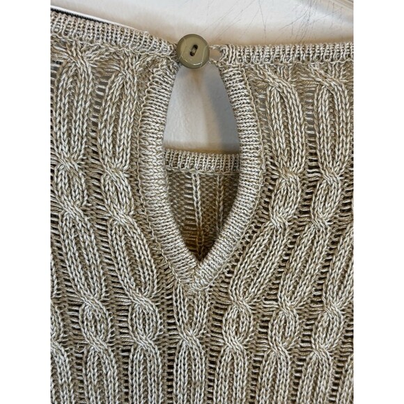 James Perse Beige Cable Knit Pullover Sweater Women 3 Large Crew Neck Classic - Picture 6 of 9
